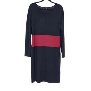J. Peterman Black and Red Long Sleeve Midi Knit Wool Blend Dress Size Large